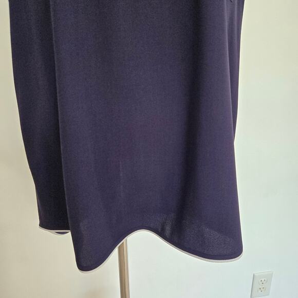 Eileen Fisher Silk Georgette Crepe Blouse Navy Salt Lake Piped Women Large - Picture 6 of 12